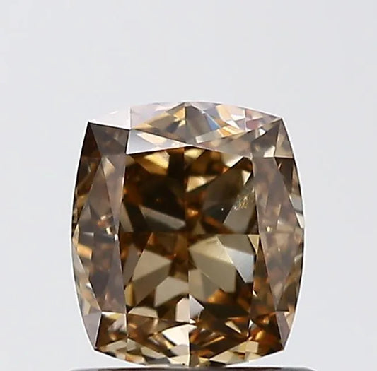 0.91ct Cushion brilliant Natural Diamond (Colour Fancy Dark Yellowish Brown, Clarity VS2, GIA Certified)