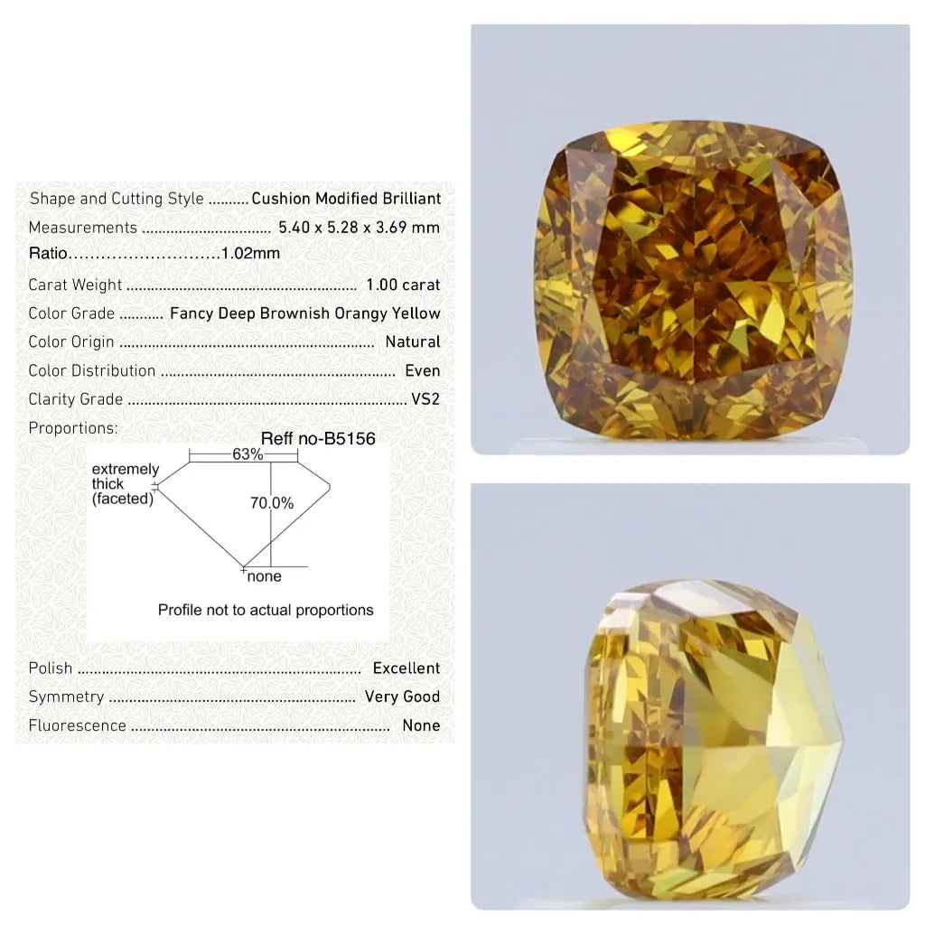 1.00ct Cushion brilliant Natural Diamond (Colour Fancy Deep Yellow, Clarity VS2, GIA Certified)